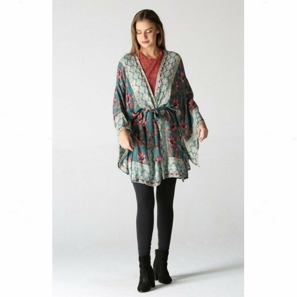 Bohemian Floral Waist-Tie Handkerchief Wrap Kimono - Picture 10 of 14